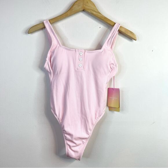 Stoney Clover x Target Pink Ribbed One Piece Cheeky High Leg Swimsuit XS 0 2 new - Picture 2 of 14